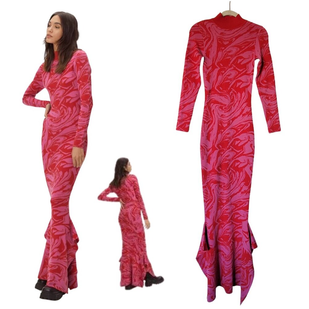 Nasty Gal Collection Marble High Neck Midi Knitted Dress